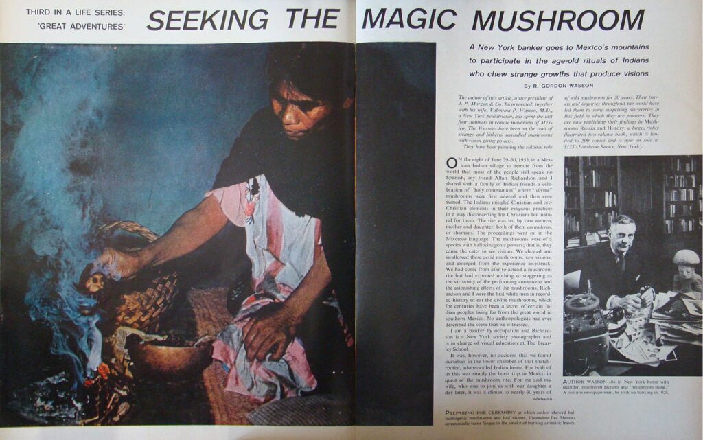 Life-lehden artikkeli, jossa etsitään taikasientä ja jossa on kuvia Maria Sabinasta ja R. Gordon Wassonista.