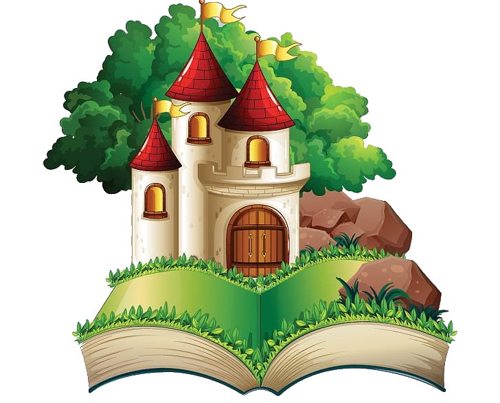 cartoon of fairytale castle in pop-up book